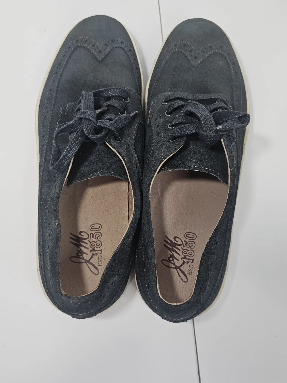 Men's Blue Suede Wingtip Derby Shoes - Casual Lace-Up Sz 10 Academy Preppy